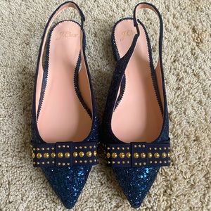 J Crew, dazzling blue and gold sling back flats